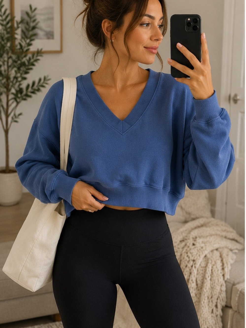 💙 OFFLINE by Aerie Cropped V-Neck Sweatshirt — Size Medium